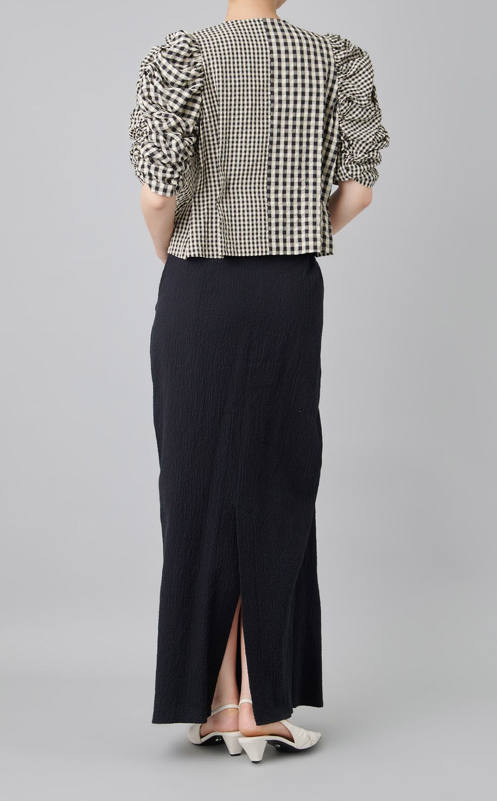 ギンガムチェックギャザーブラウス