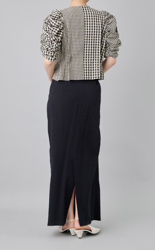 ギンガムチェックギャザーブラウス