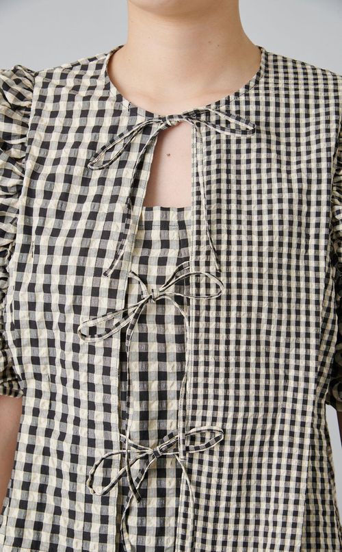 ギンガムチェックギャザーブラウス