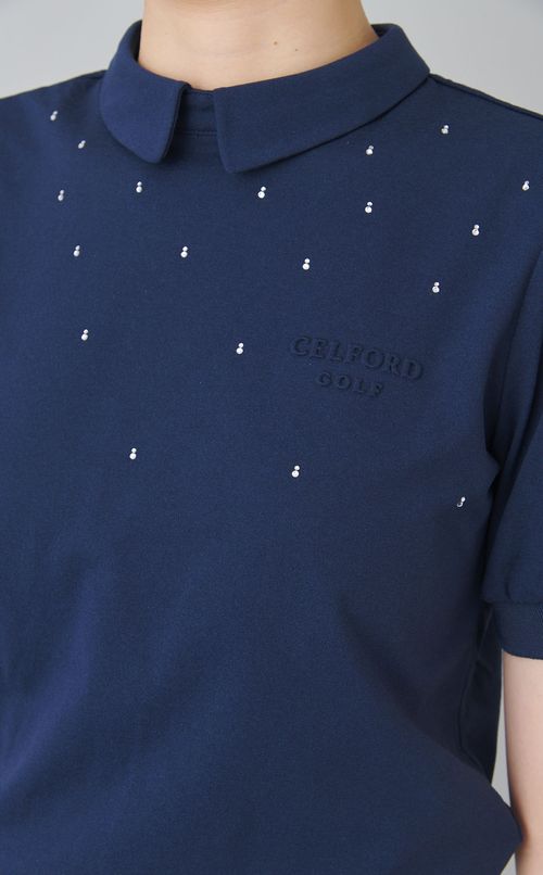 【手洗い可】衿付きラインストーントップス