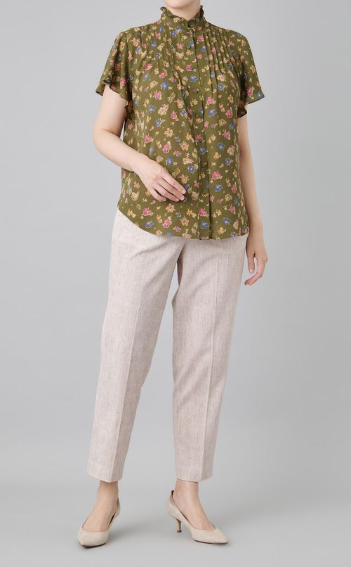 フラワーラッフルスリーブブラウス