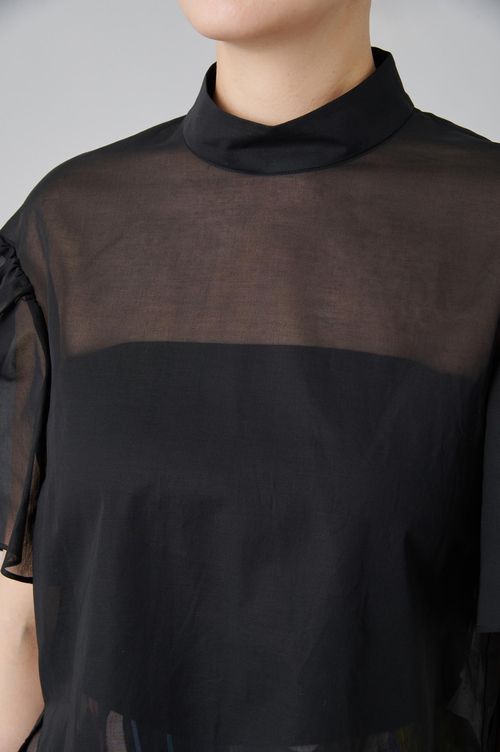 スタンドカラーパフスリーブブラウス