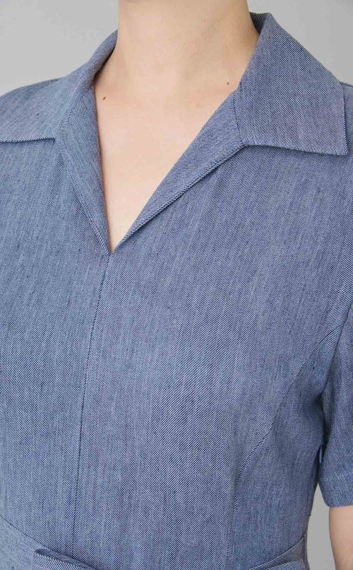 ライトデニムオープンカラーワンピース