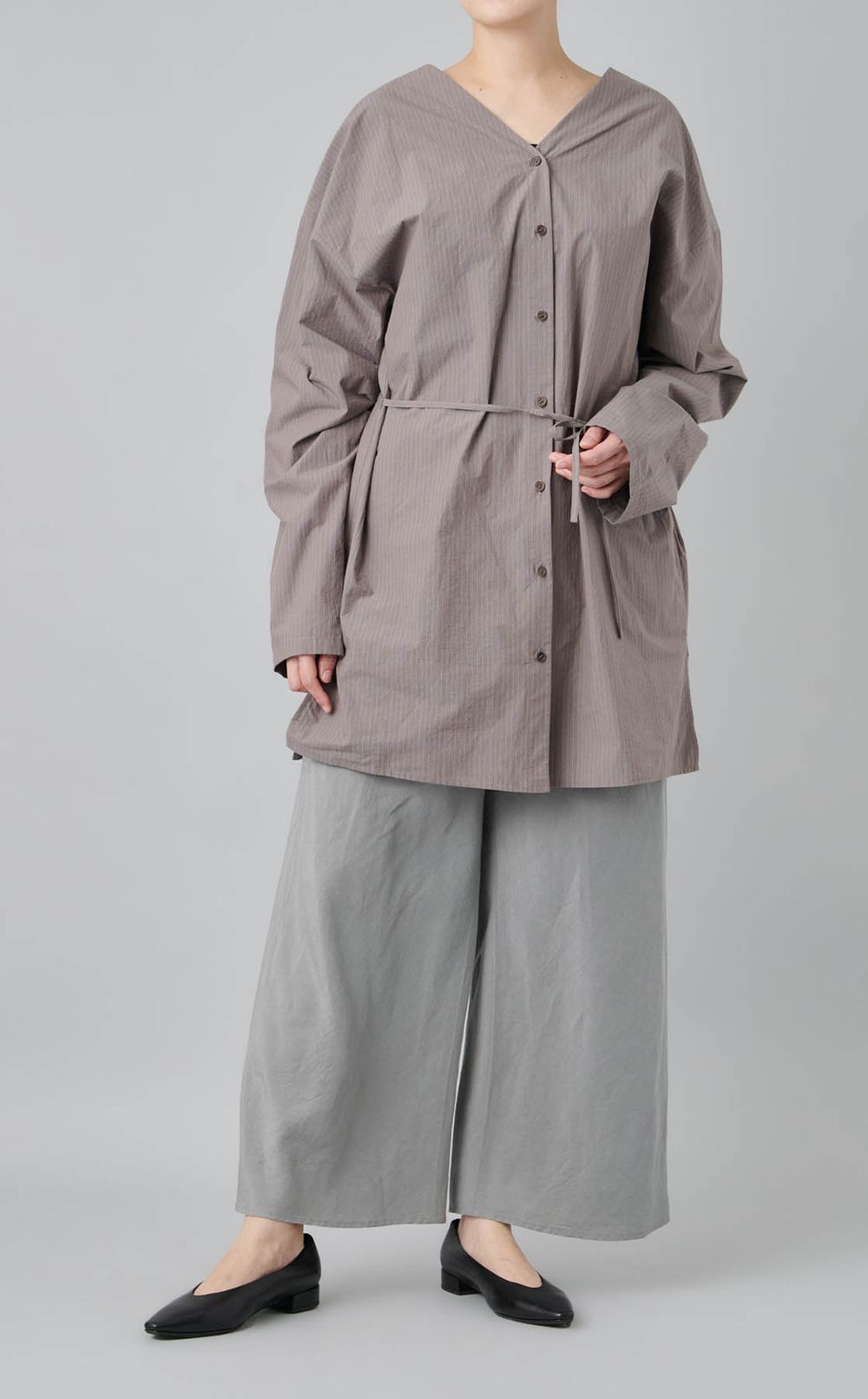 ストライプシャツミニワンピース