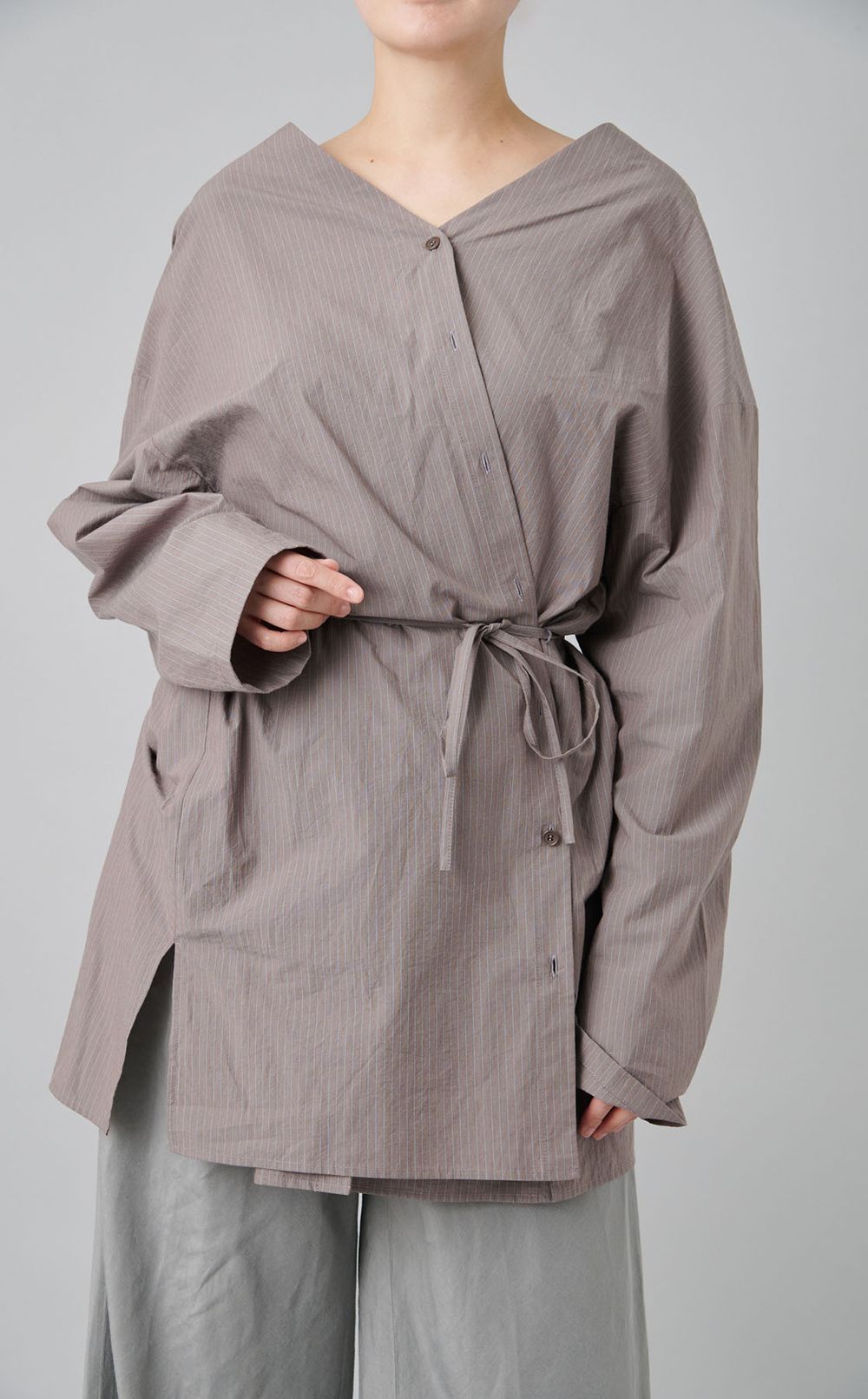 ストライプシャツミニワンピース