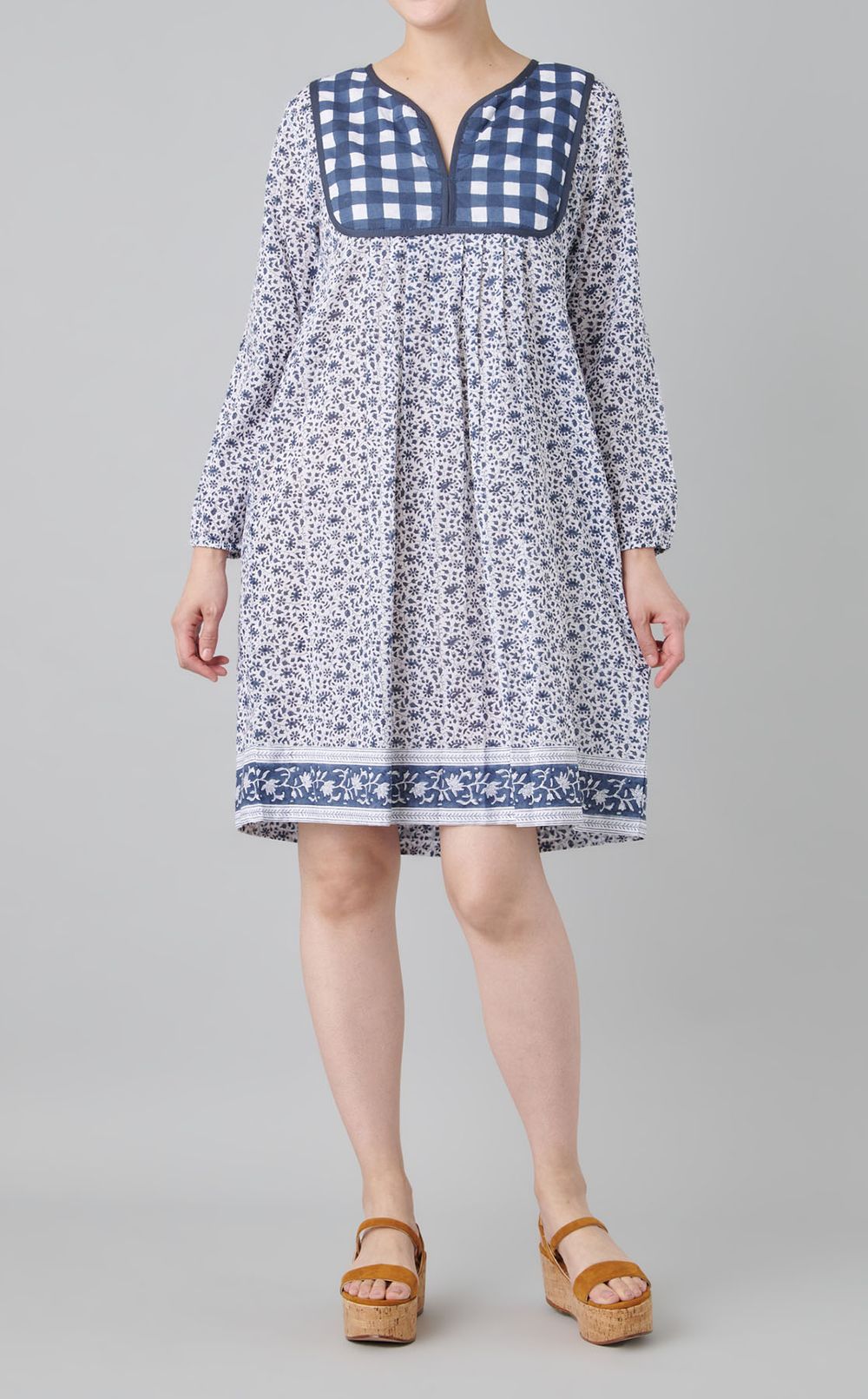 Jaipurギンガムフラワーワンピース