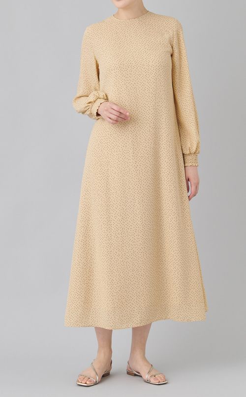 パフスリーブドットプリントワンピース