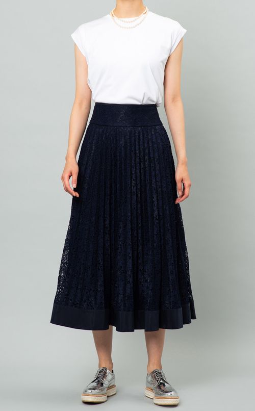 レースプリーツミディスカート