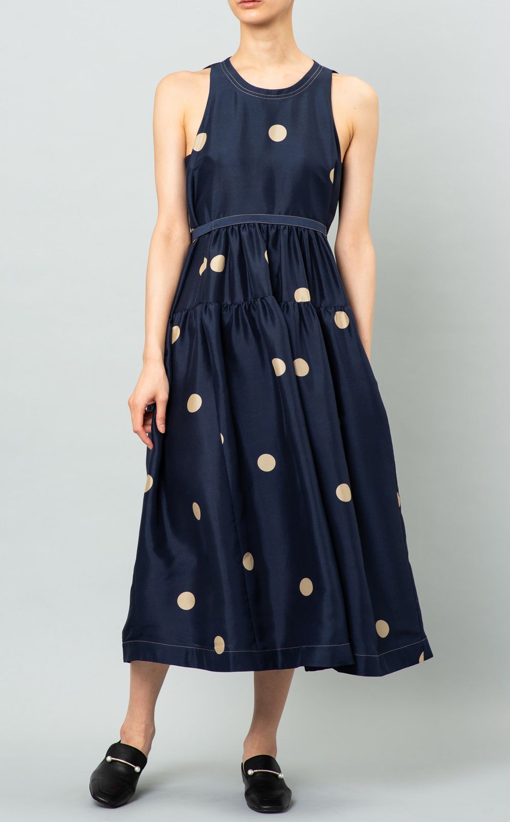 ドットプリントマキシ丈ワンピース