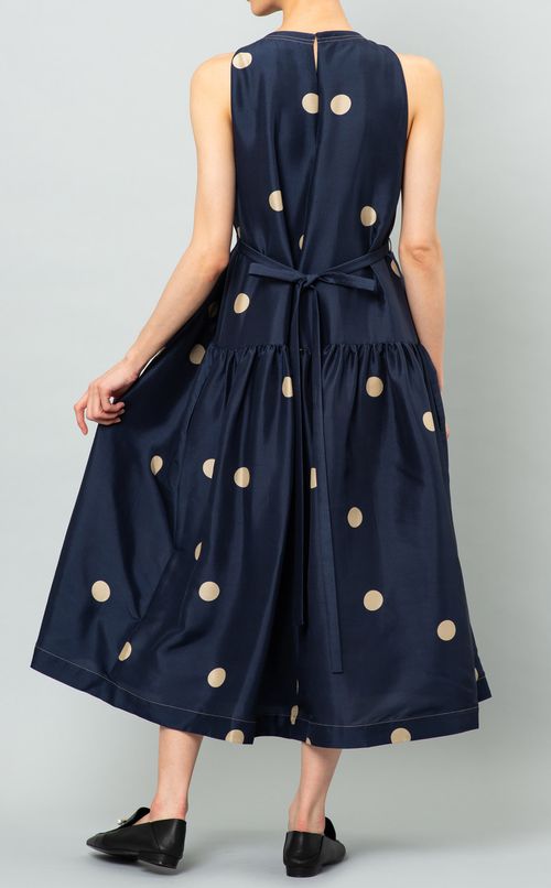 ドットプリントマキシ丈ワンピース