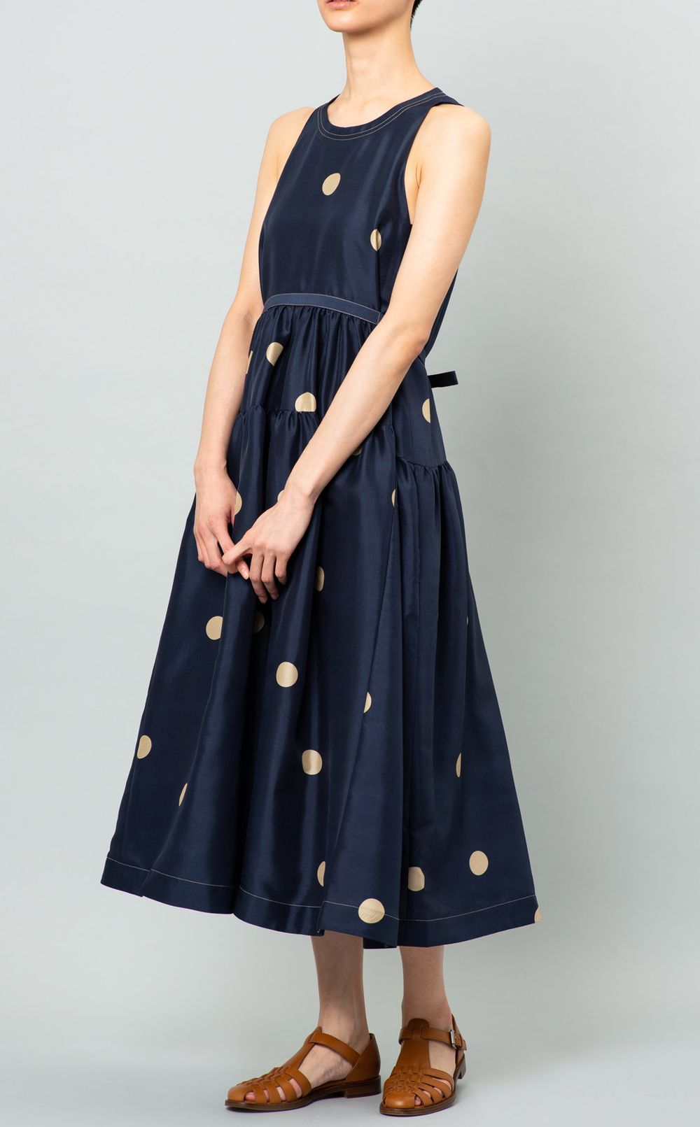 ドットプリントマキシ丈ワンピース