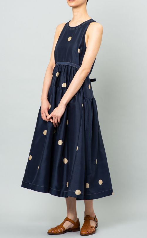 ドットプリントマキシ丈ワンピース