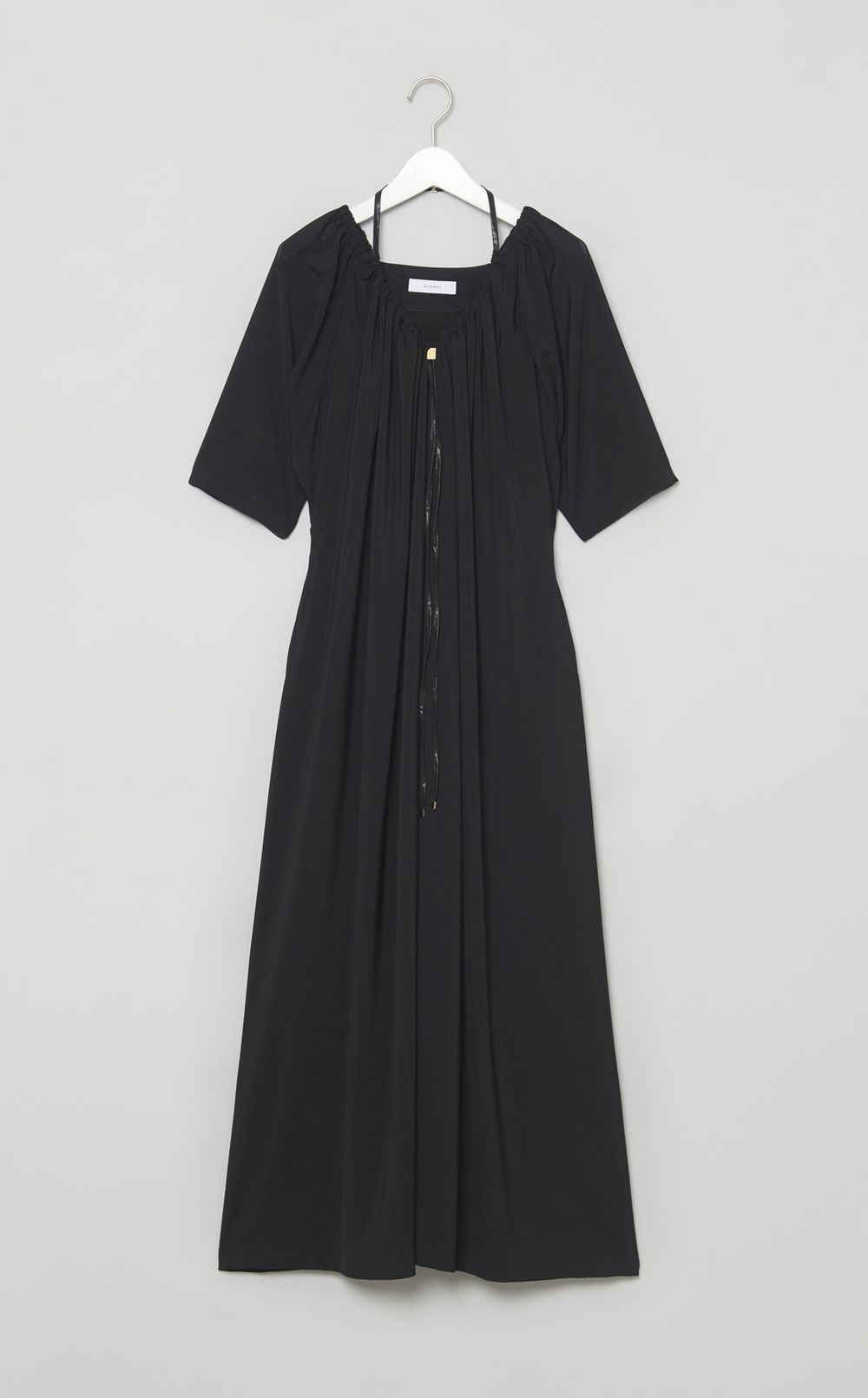 Vネックドローコードギャザーワンピース