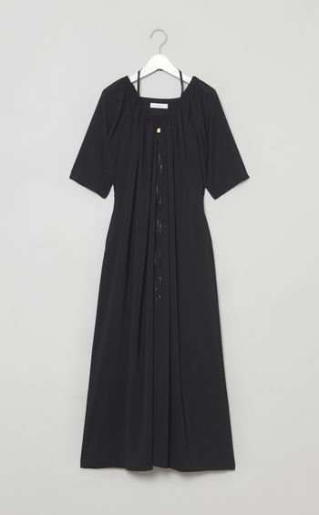 Vネックドローコードギャザーワンピース