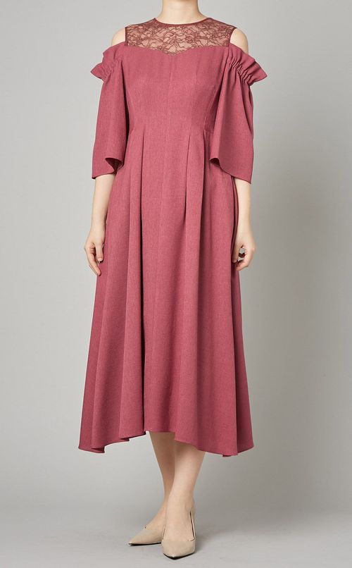 オープンショルダーレースドレス