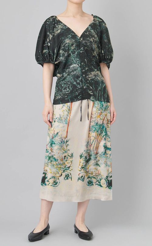 コラージュプリントミディスカート