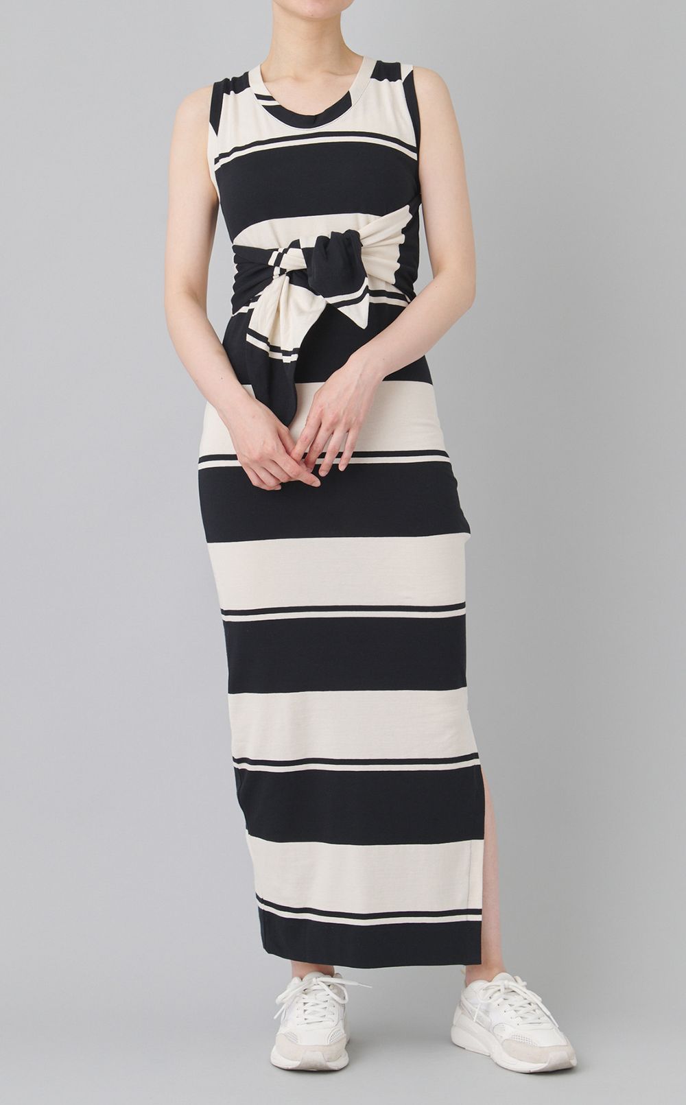 ボーダーリボンベルトワンピース
