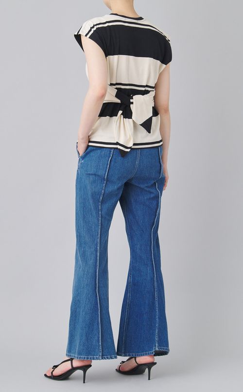 ボーダーリボンベルトトップス