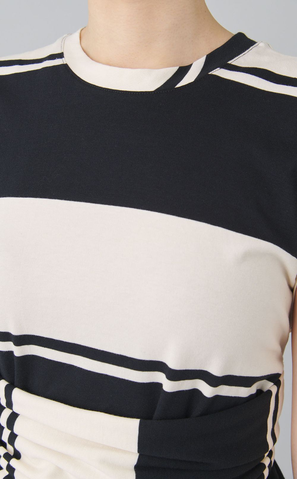 ボーダーリボンベルトトップス