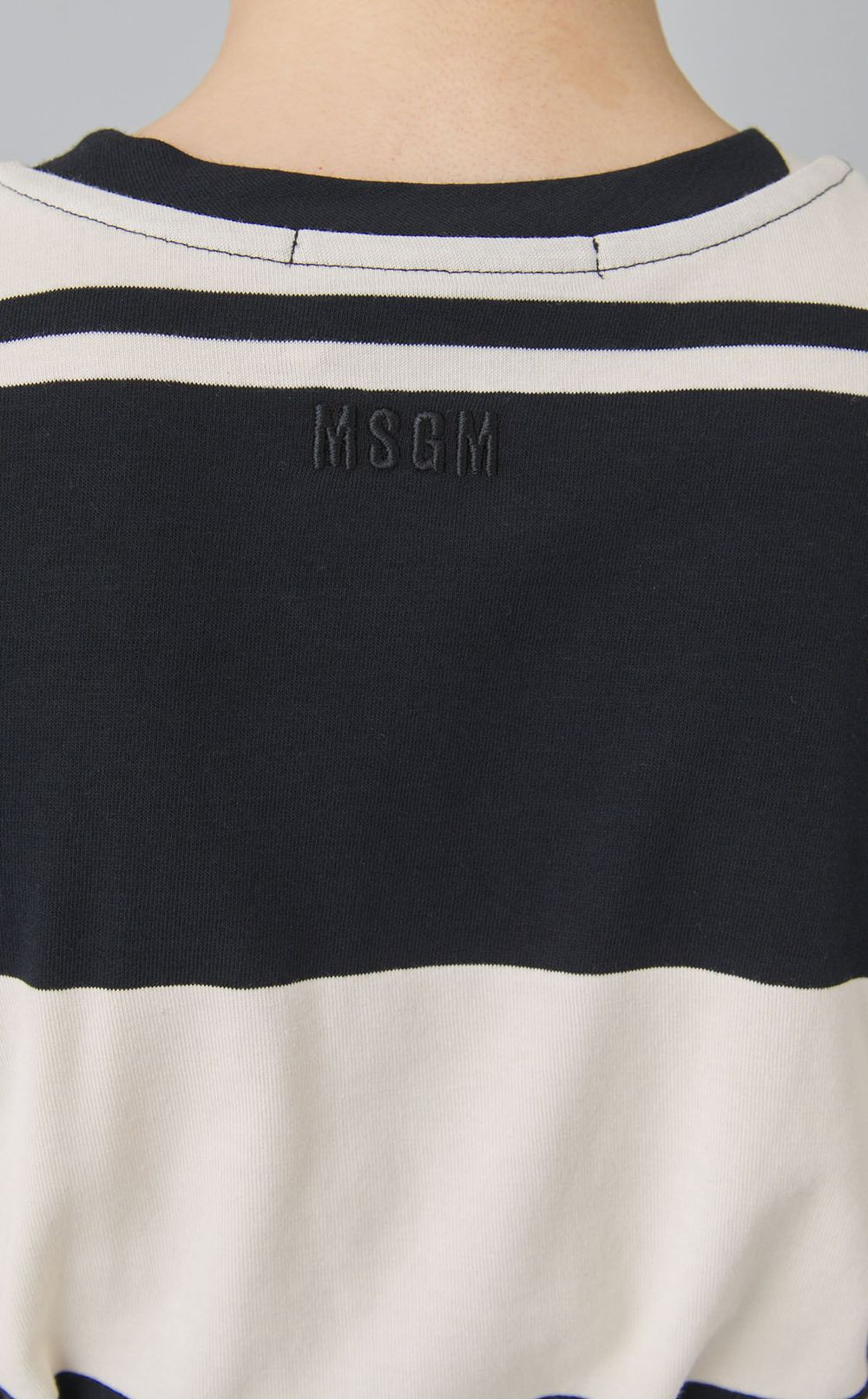 ボーダーリボンベルトトップス