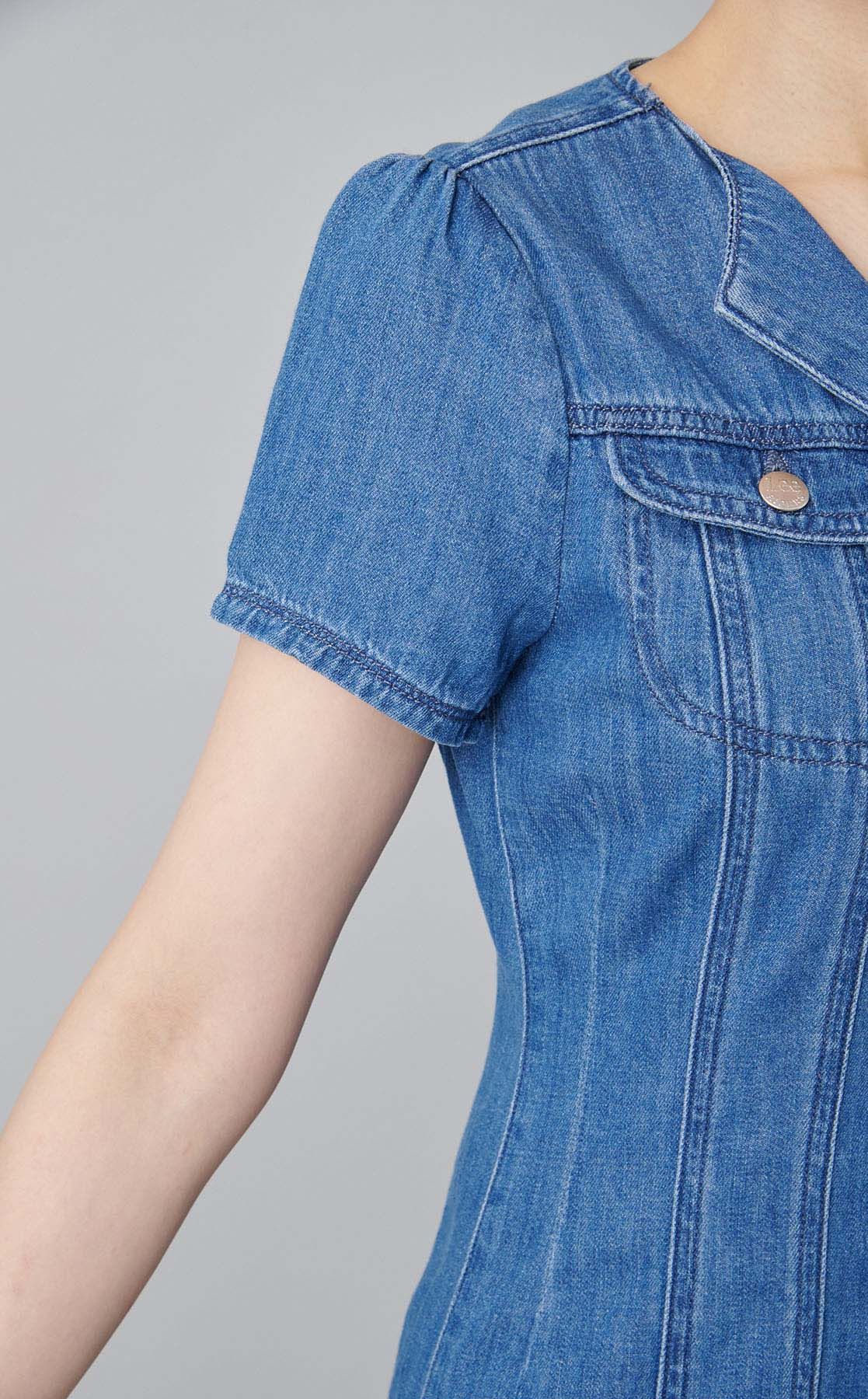 CELFORD｜ノーカラーデニムワンピース