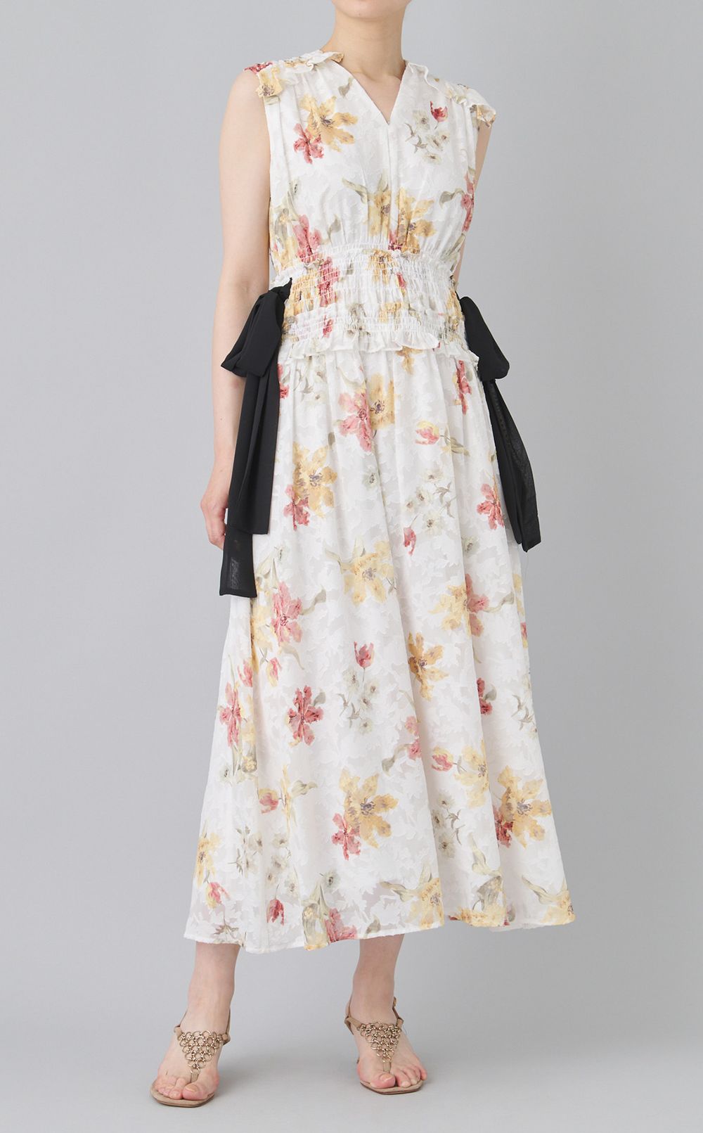 プリントサイドリボンワンピース