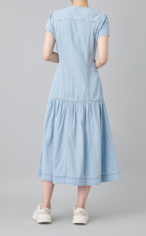 ノーカラーデニムワンピース