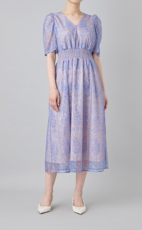 プリントレースギャザーワンピース