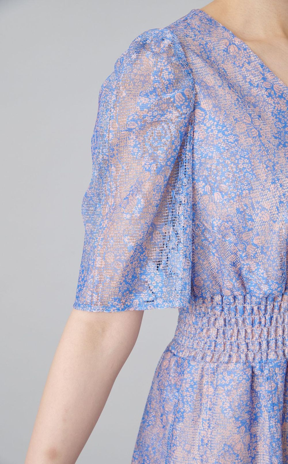 プリントレースギャザーワンピース