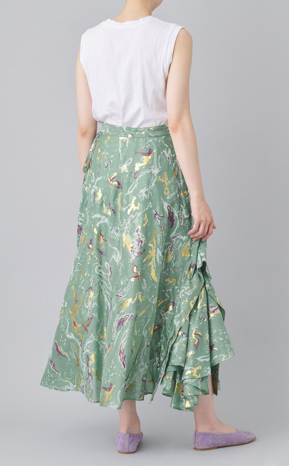 フラワー箔プリントラップスカート