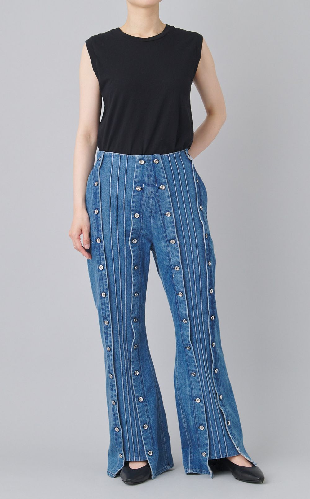 スナップハイウエストデニムパンツ