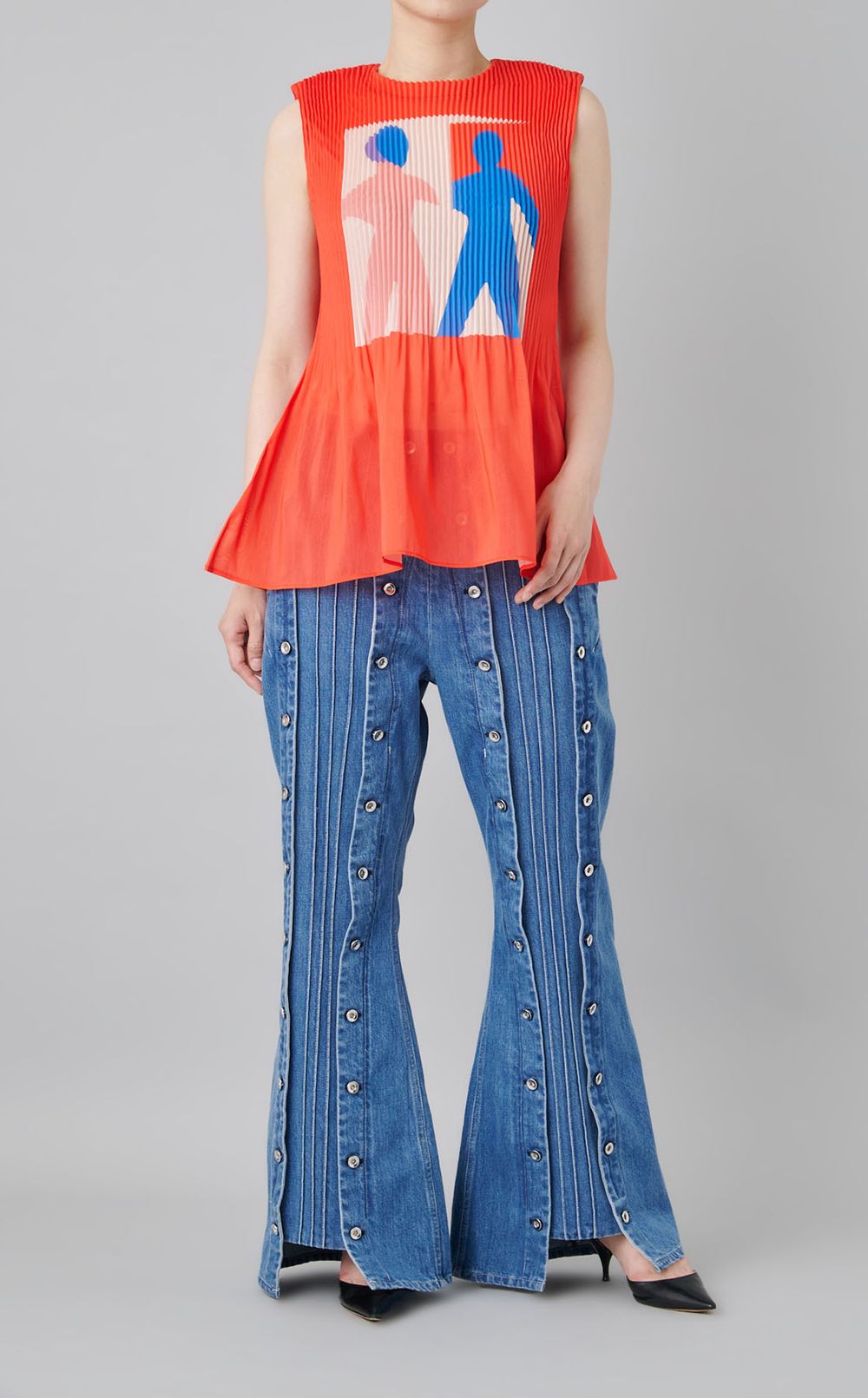 スナップハイウエストデニムパンツ