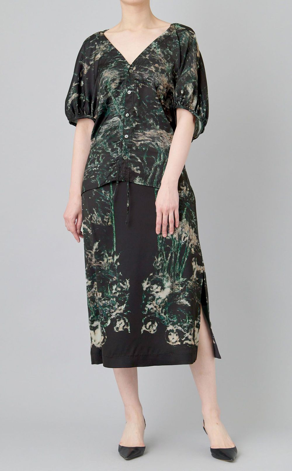 フロントギャザープリントブラウス