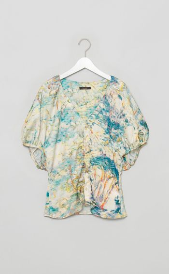 フロントギャザープリントブラウス