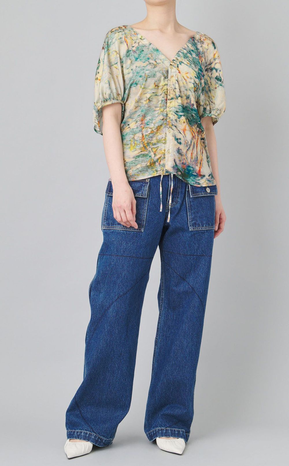 フロントギャザープリントブラウス