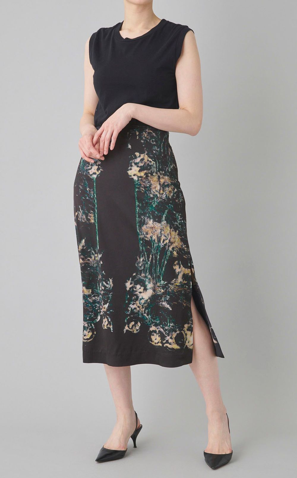 コラージュプリントミディスカート