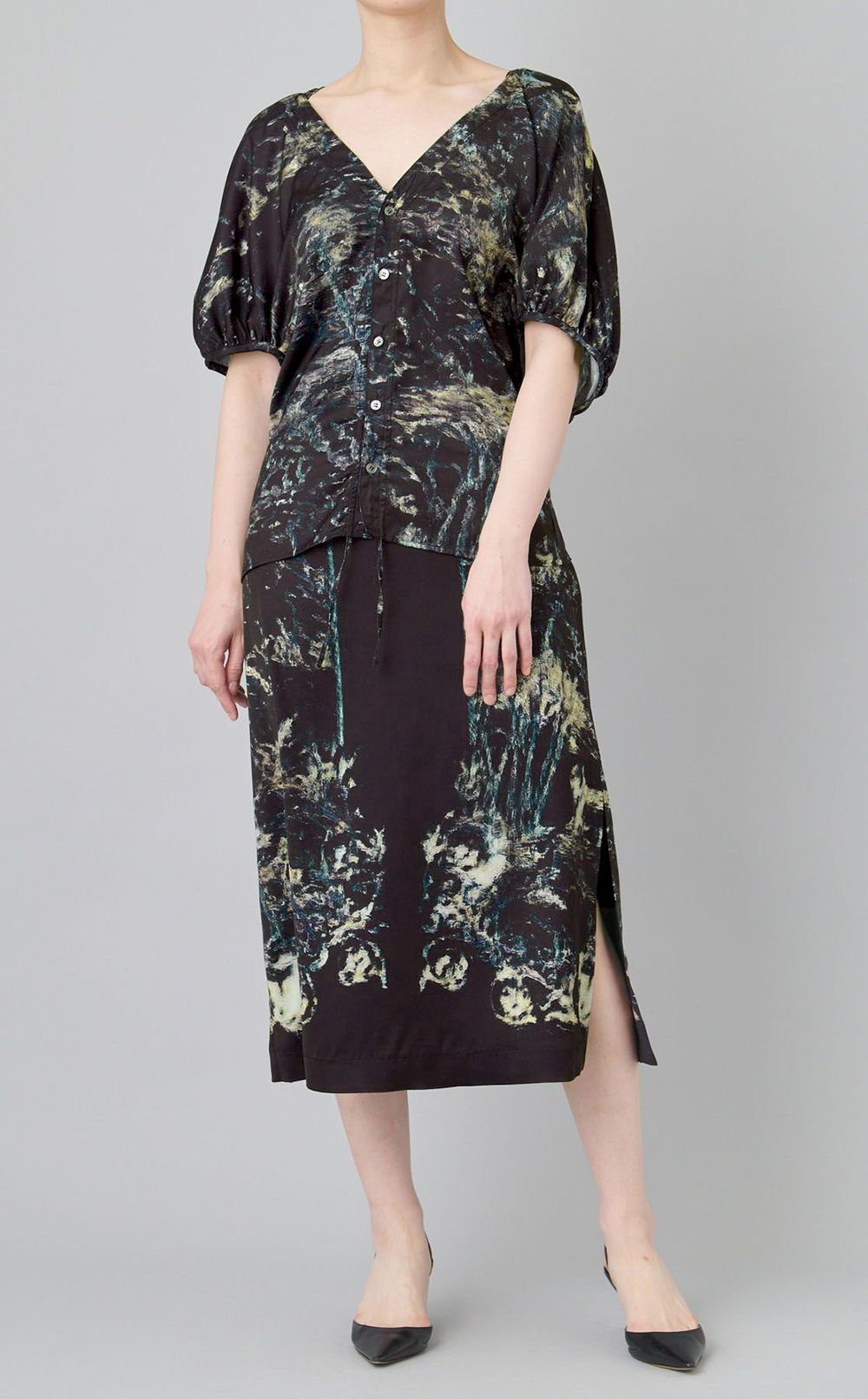 コラージュプリントミディスカート