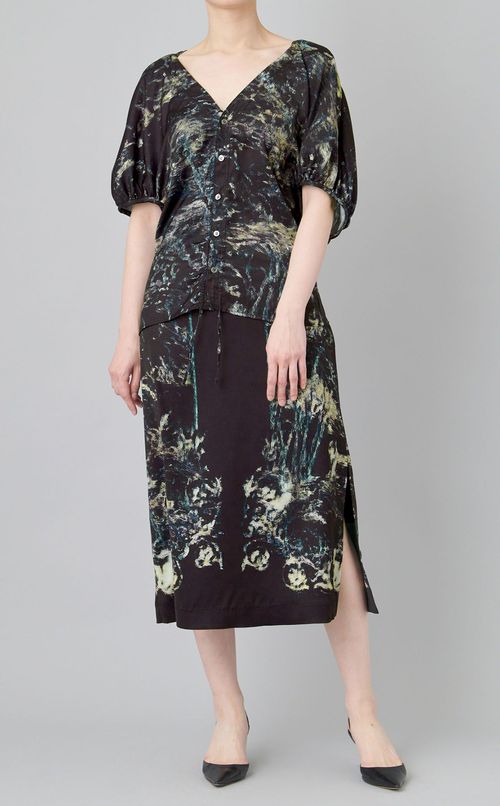 コラージュプリントミディスカート