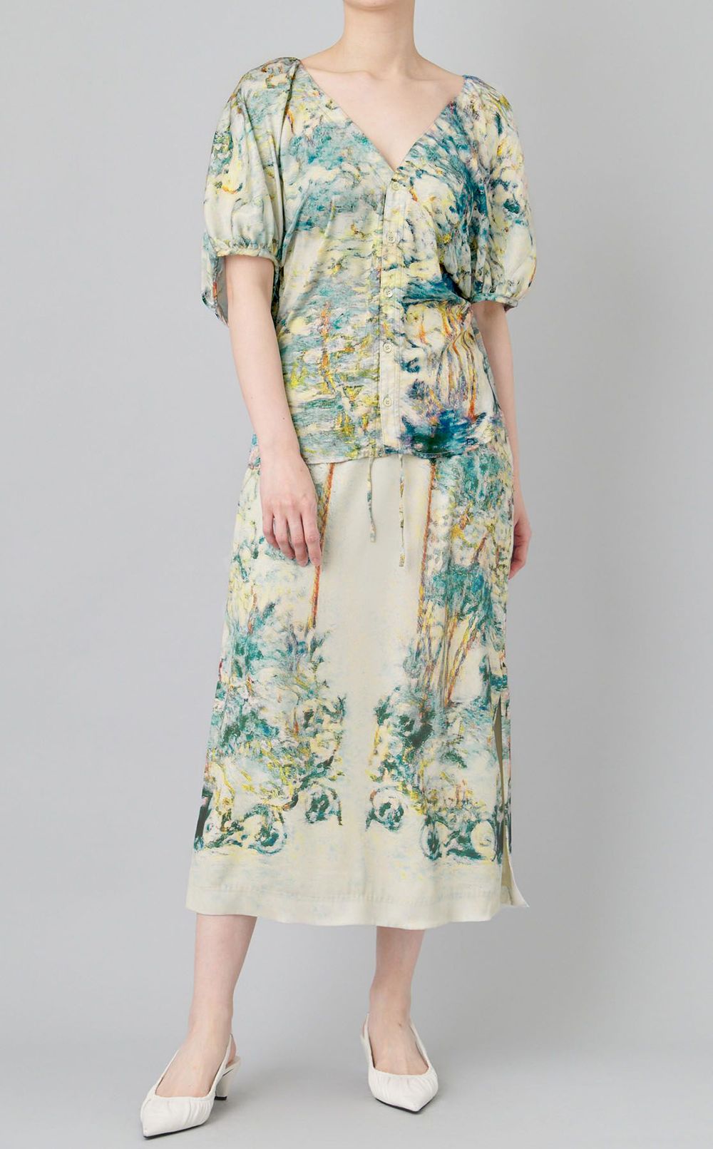 フロントギャザープリントブラウス