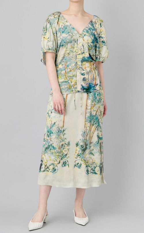 フロントギャザープリントブラウス