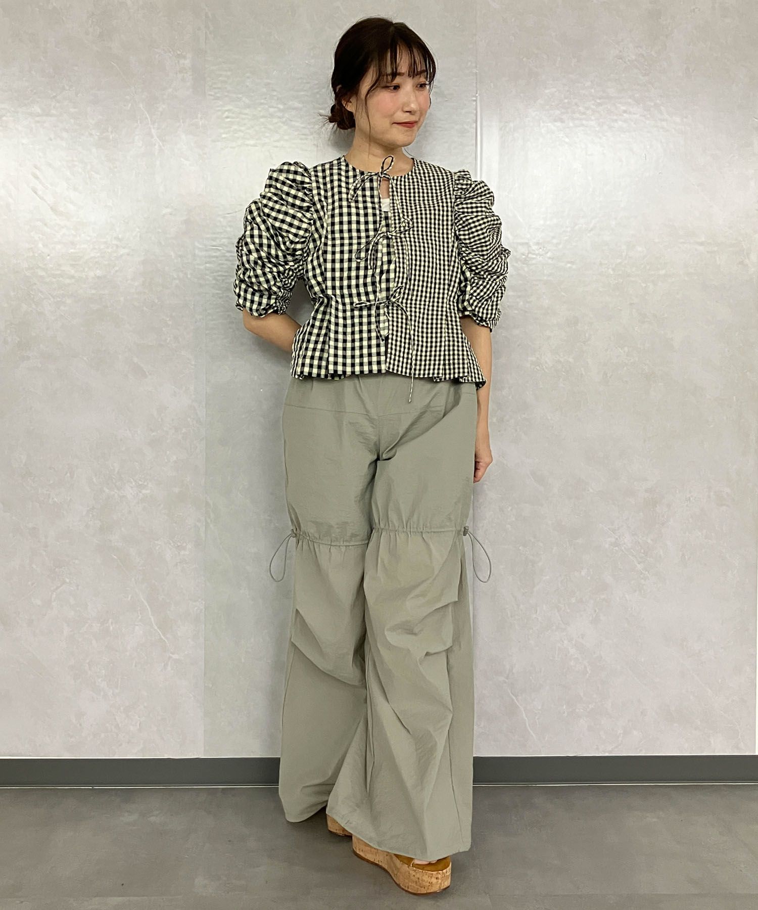 styling/｜《手洗い可》ギンガムチェックギャザーブラウス