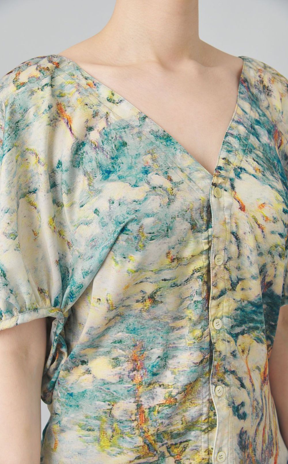 フロントギャザープリントブラウス