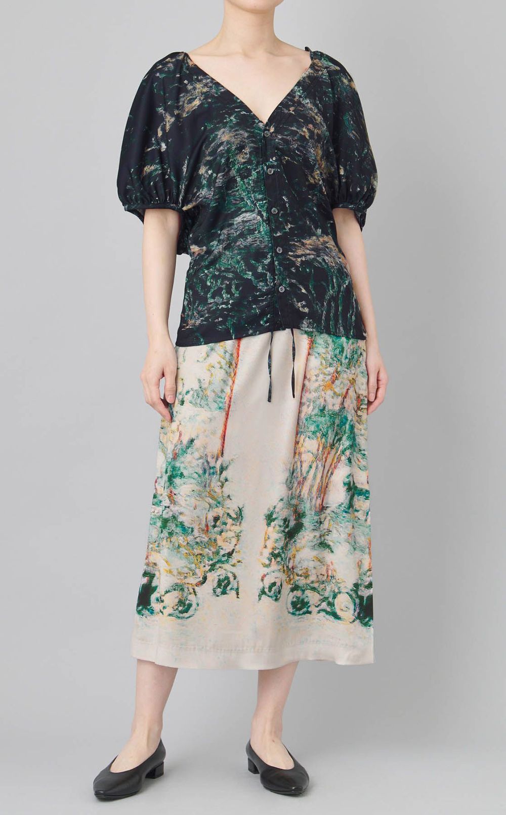 フロントギャザープリントブラウス