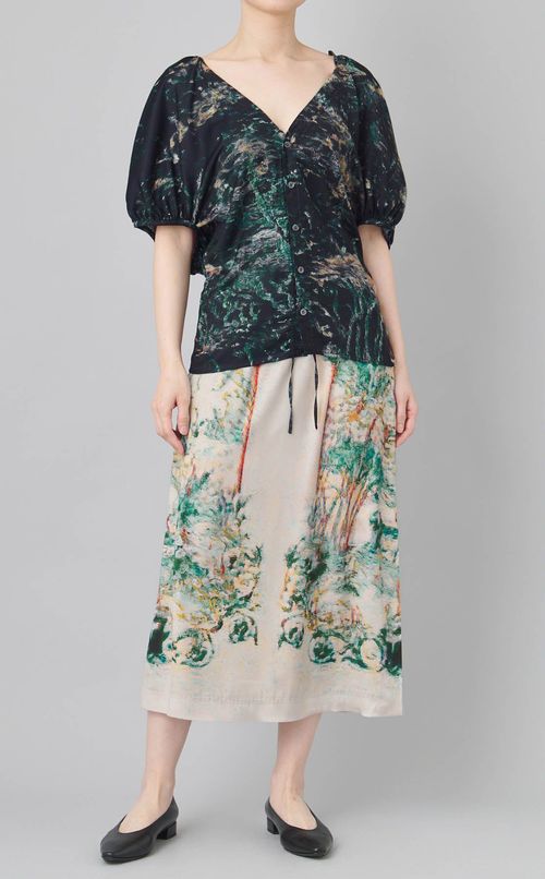 フロントギャザープリントブラウス