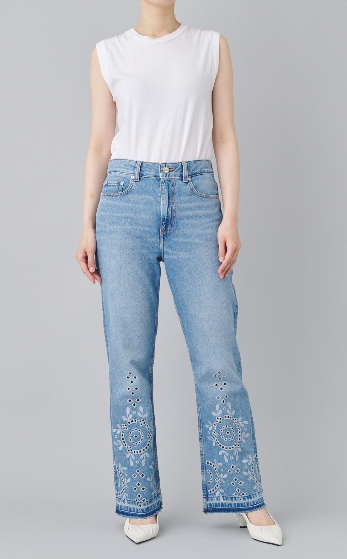 ganni デニムパンツ GANNI｜フラワーエンブロイダリーデニムパンツ