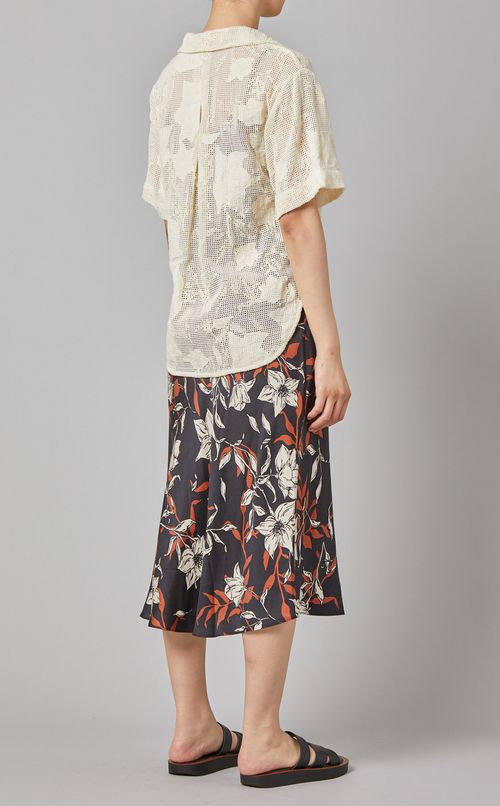 フラワーレースオープンカラーシャツ