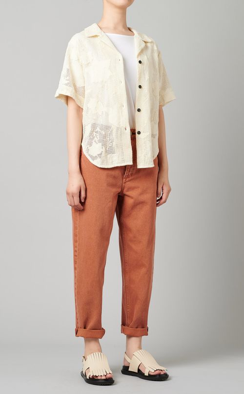 フラワーレースオープンカラーシャツ