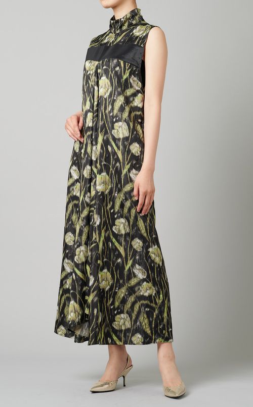 ハイネックフラワープリントワンピース