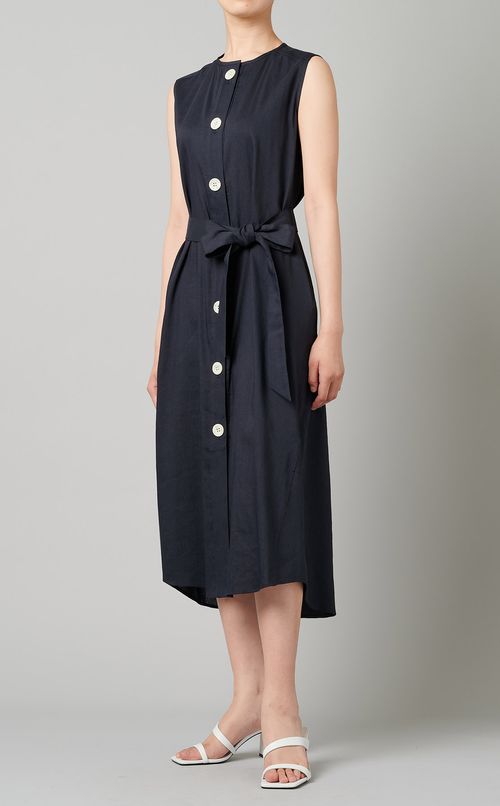 リネン混ロングシャツドレス