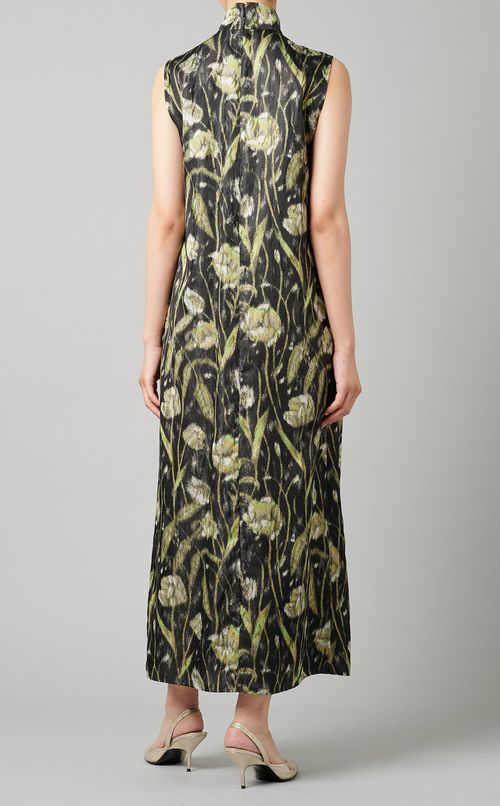 ハイネックフラワープリントワンピース